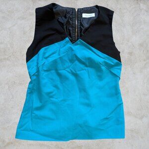 Calvin Klein Petite Turquoise Blue and Black Tank Top with Gold Zipper Small